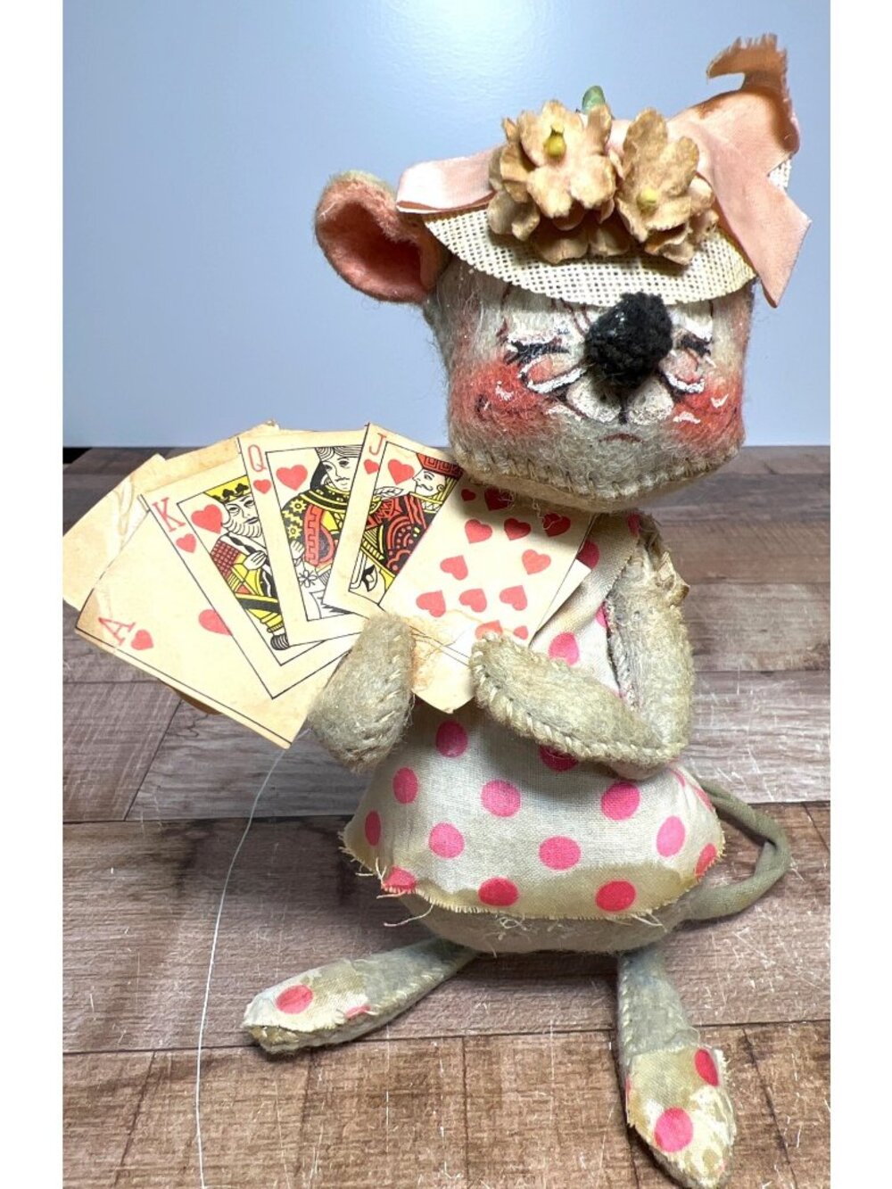 Vintage Annalee Handmade Poker Mouse Collectible Artisan Doll with Playing Cards